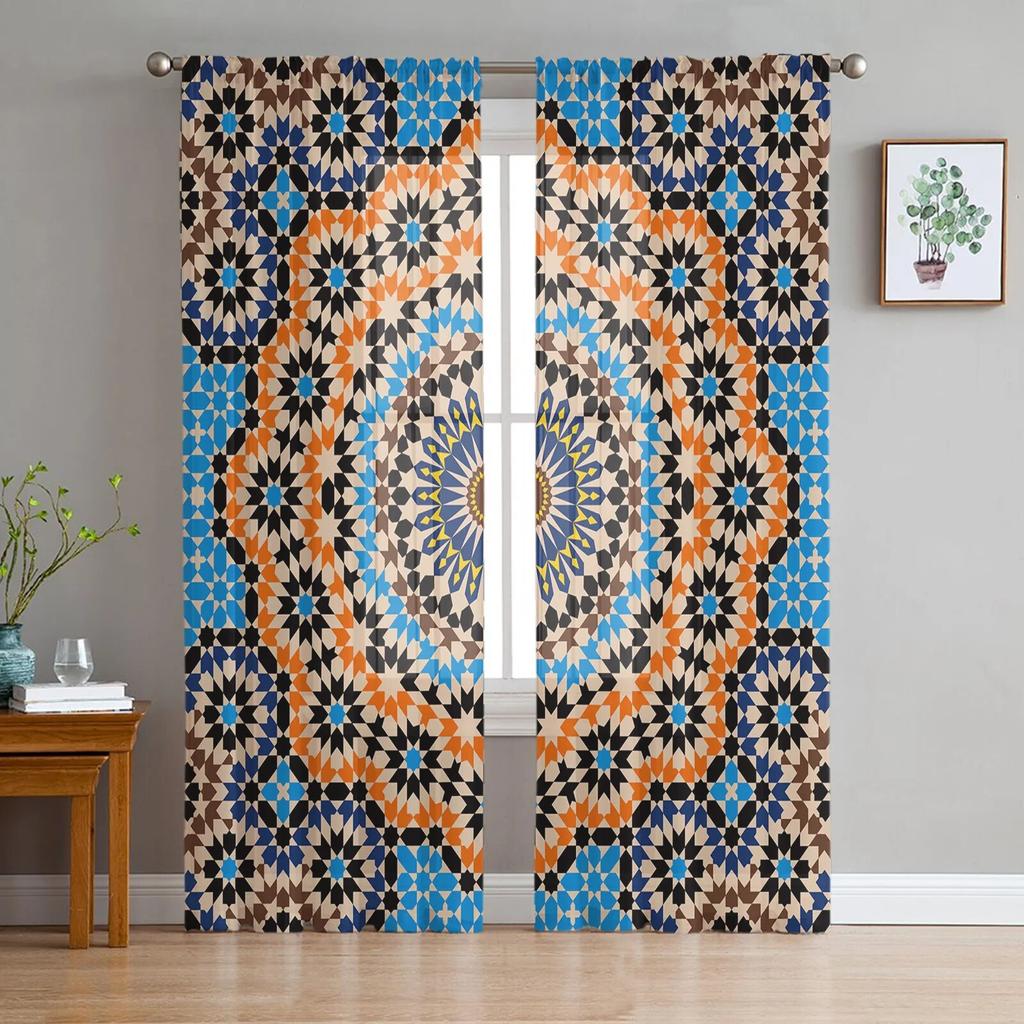 Yellow Wall Gate Morocco Chiffon Sheer Curtains For Living Room Home Decoration Window Voile Tulle Curtain Drapes