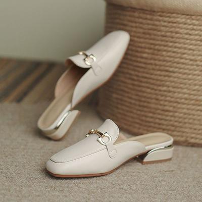Black Job Low Heel Outside Leather Mules Nude Color Women's Slippers and Ladies Sandals Slides Shoes Small Size On Offer Trend F