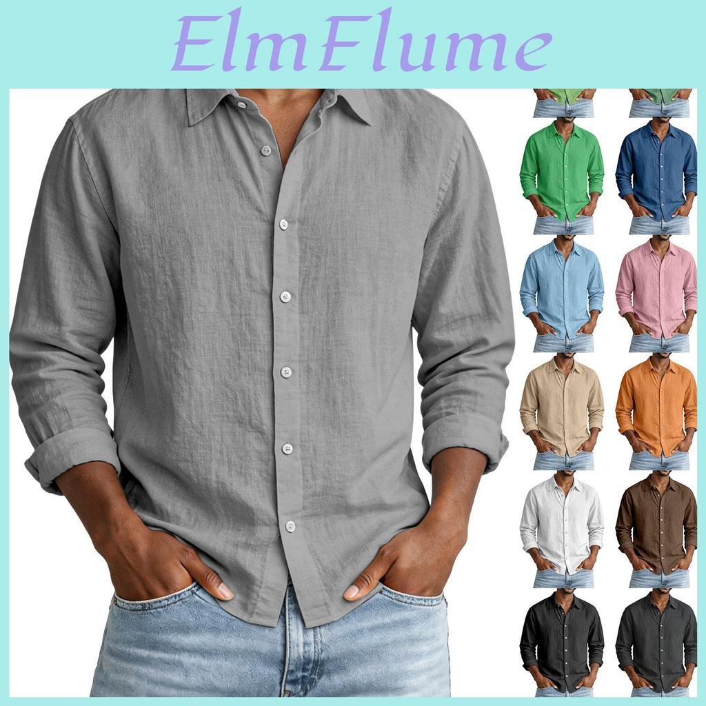 Buttondown Mens Casual Color Loose Collar Faux Pocket Longsleeved Shirt