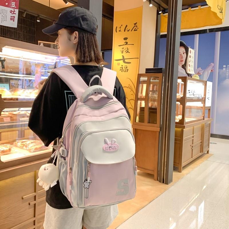 Simple Blocked Color Letter Rabbit Ear Decoration Student Casual Backpack