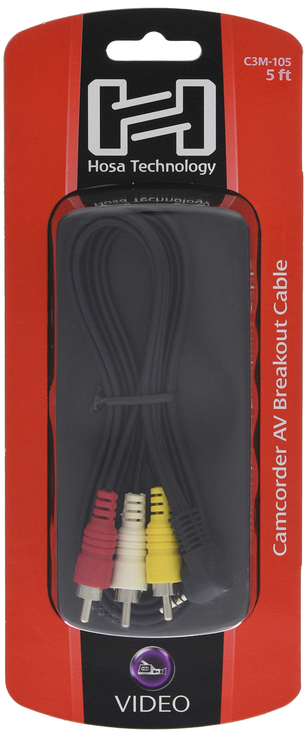 

Hosa C3M-105 1.5m L-type 4-pole mini plug to RCA male x3 Audio/Video cable