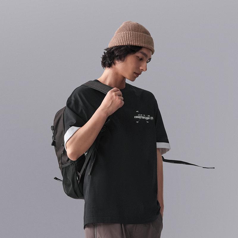 Li Ning CF Letter Round Neck Casual Sports Short Sleeve T-Shirt Men T-Shirts Black ATSU597-1