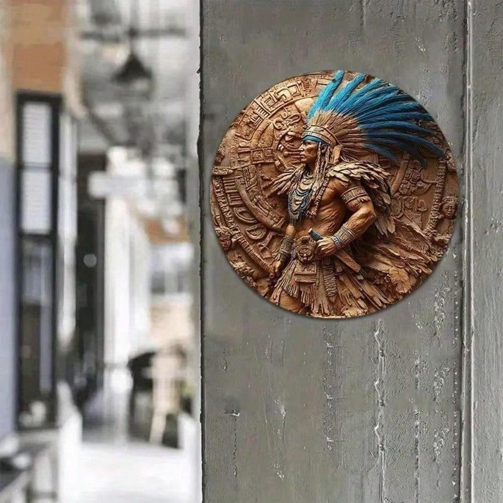 Metal Poster Aztec Warrior Retro Aluminum Sign 8x8 Inch Home Bar Garage Wall Decor