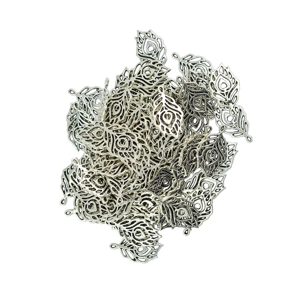 100pcs silver color feather Charms for Necklace Jewelry Making Accessories