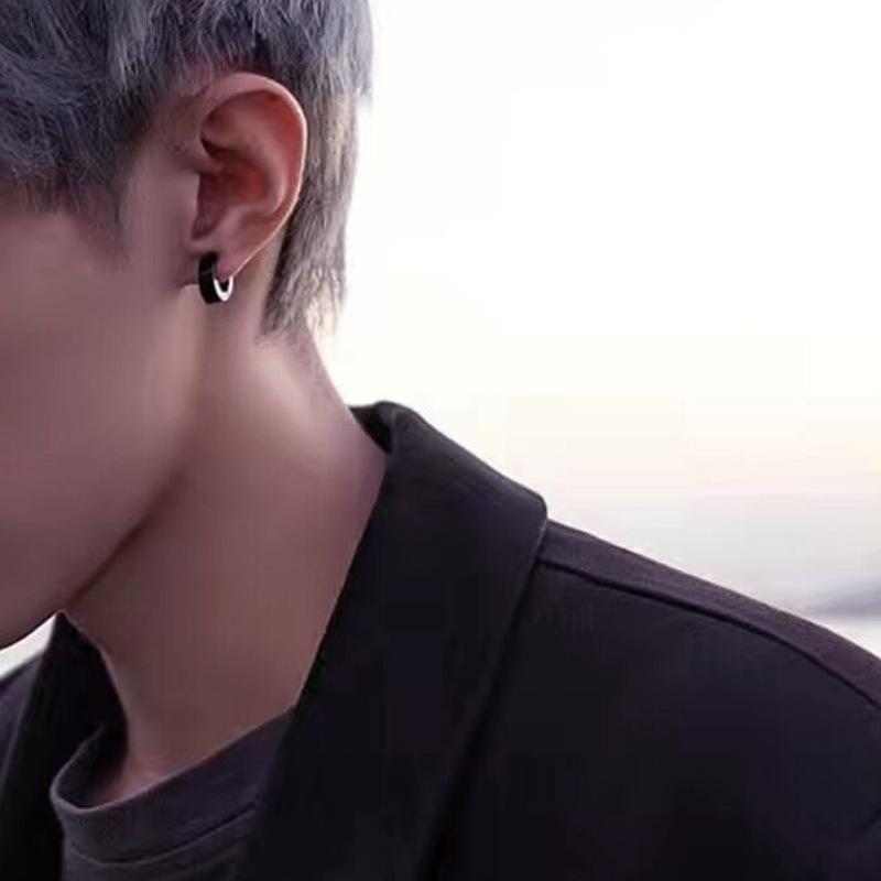 Boucles d'oreilles et manchettes d'oreille circulaires minimalistes unisexes coréennes hip-hop en acier titane