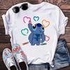 New Disney Women T-shirt Kawaii Lilo Stitch Print Tee Shirts Fashion Short Sleeve T Shirt Female Streetwear Y2k Clothes Top