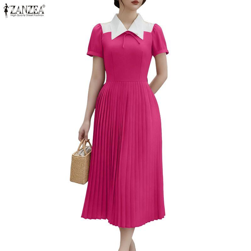 ZANZEA Women Casual Turn Down Collar Summer Short Sleeve Dress