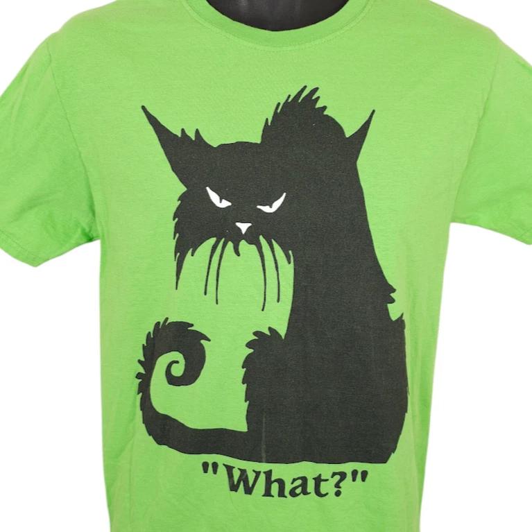 Black Cat 100% Cotton T-shirt Mens Tees Top Mens Size Small Green Halloween Funny Humor Joke Grumpy M