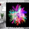 Bunter Duschvorhang Kunst Abstrakt Aquarell Mehrfarbig Regenbogen Atomare Sternenexplosion Mid Century Schwarzer Stoff Badezimmer Dekoration