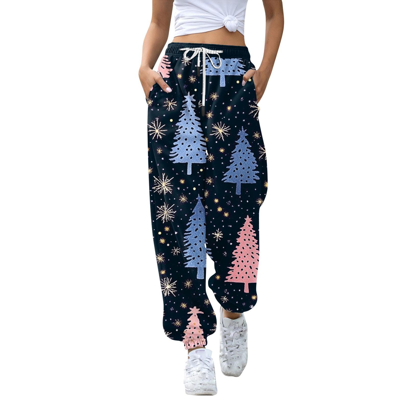 

Женские спортивные штаны с высокой талией, рождественским принтом, карманами, затягивающимися на шнурок XXL синий