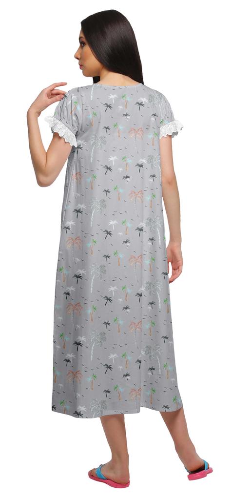 Moomaya Pijama de noapte pentru alăptare cu gât în V pentru femei, din bumbac imprimat, rochie de noapte A-line