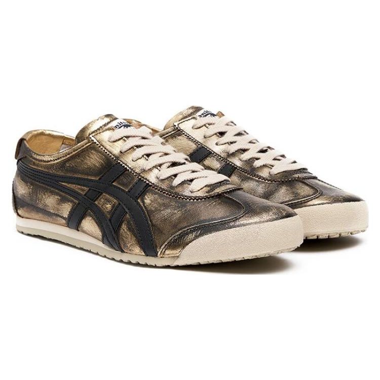 ONITSUKA TIGER Mexico 66 Leather Synthetic Non-Slip Wear-Resistant Low-Top Sports Casual Shoes Unisex Sneakers Gold Black 1183C144-200
