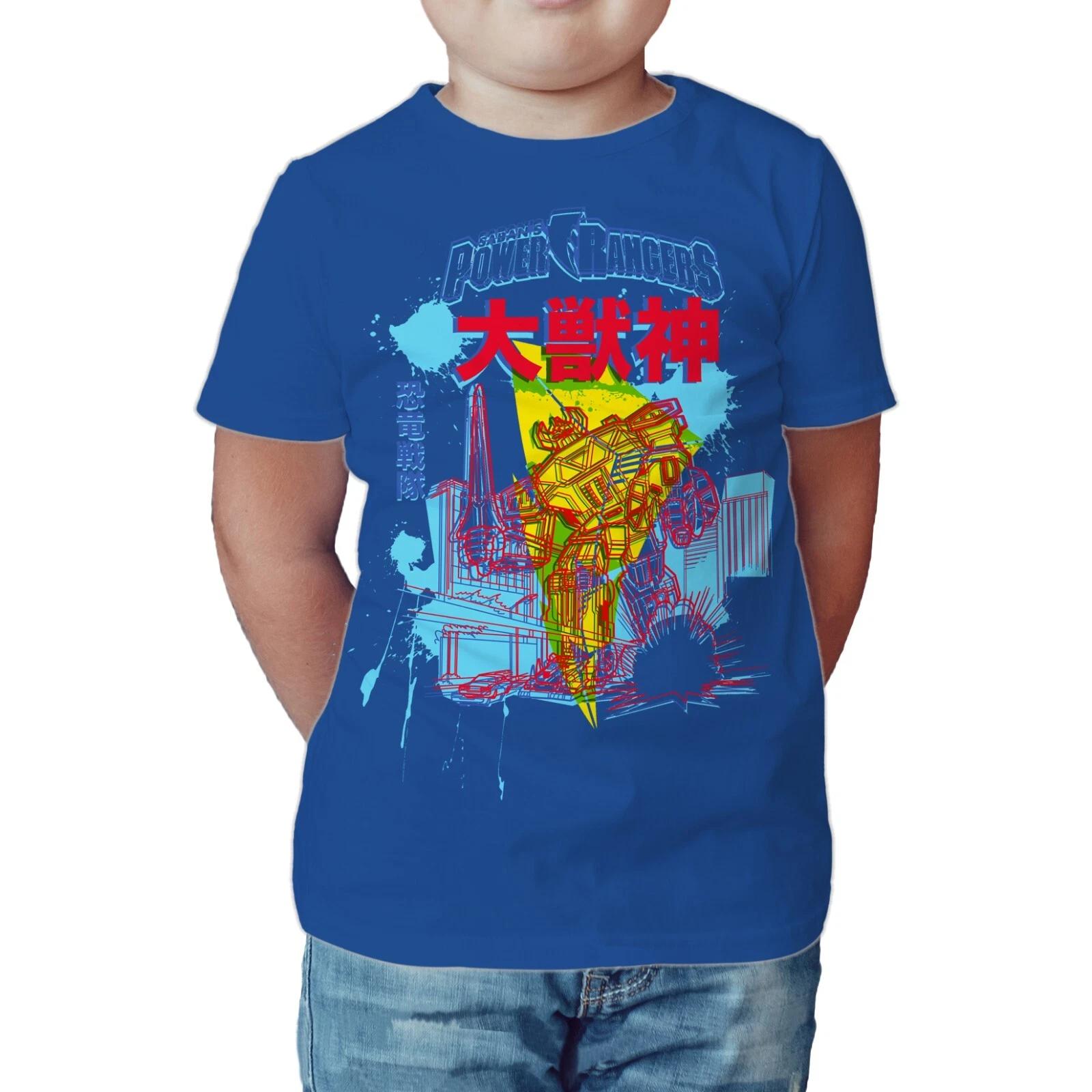 Power Rangers Neon Landscape Kanji Official Kids T-Shirt | Mighty Morphin Shirt 100