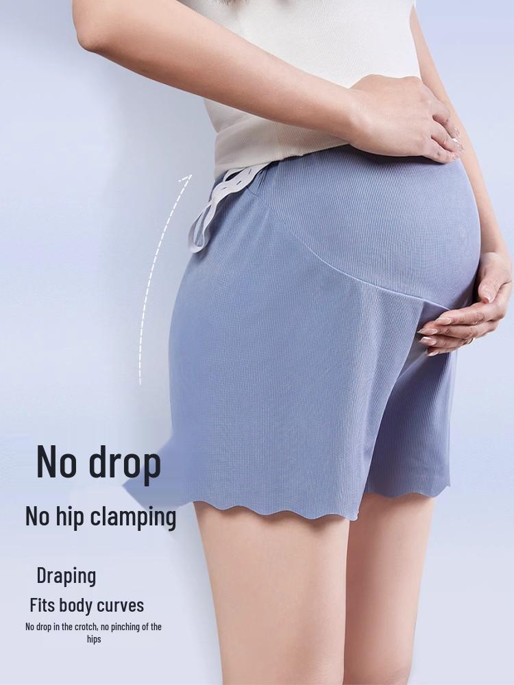 Maternity Ice Silk Safety Pants, Three-Quarter Length, Anti-Exposure, Lightweight for Summer.