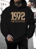 Men's Casual Versatile Style Fashion Hoodie, New Unique Design with "1972" Text Print - Pullover Sweatshirt, Kangaroo Pocket, Stre