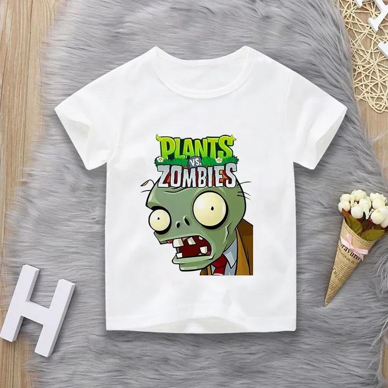 Pflanzen vs. Pflanzen. Zombies Bedrucktes Freizeit-T-Shirt für Jungen & Mädchen Kurzarm-Oberteil für Mittelschüler Familien-Partner-Outfits