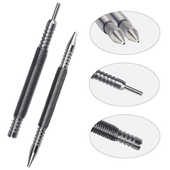 Dual Head Spring Nail Set Hinge Pin Punch Tool 3500 PSI Impact Hammerless Design Durable Steel Construction Wood/Metal/Glass Marking Removal
