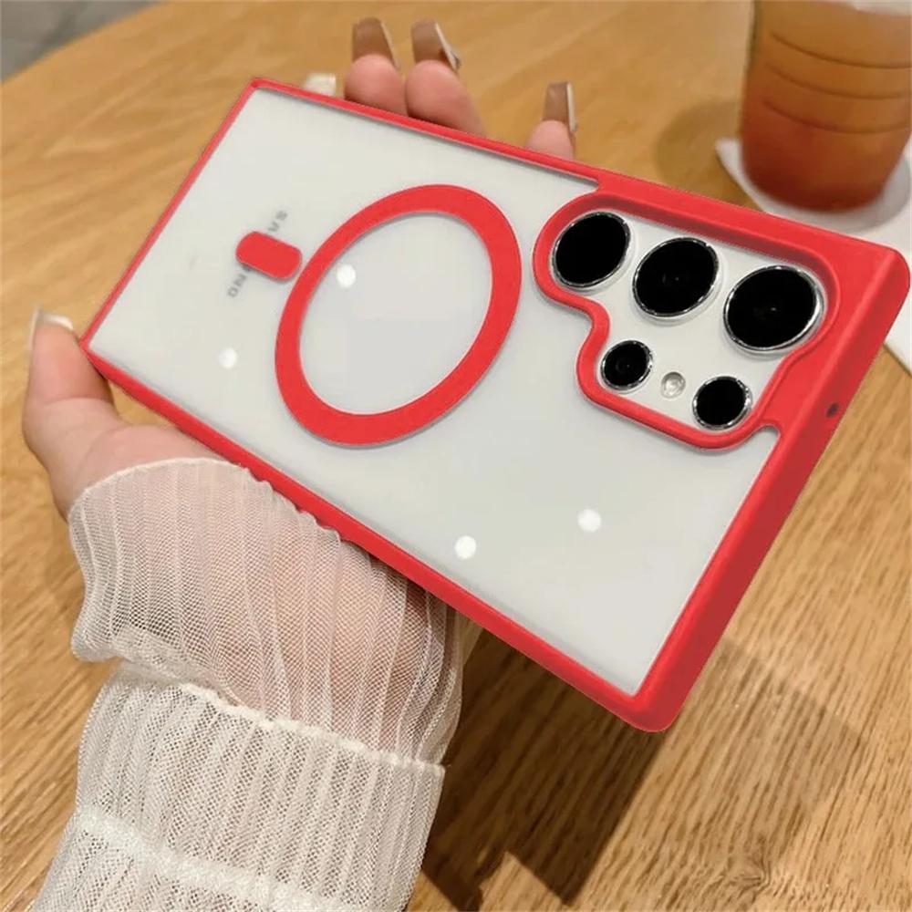 Frosted Frame Magnetic For Magsafe Cases For Samsung Galaxy S25 S24 S23 Ultra Wireless Charging Acrylic Bumper Cell Phone Cover