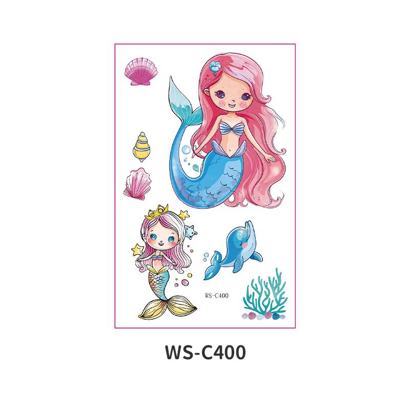 Children's Cartoon Mermaid Tattoo Sticker Pink Princess Waterproof Cute Fun Disposable Bonus Sticker
