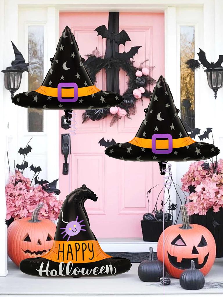 2/4pcs Witch Hat Balloons, Suitable for Halloween Parties, Witch Parties, Trick or Treat, Horror and Weird Atmosphere Supplies