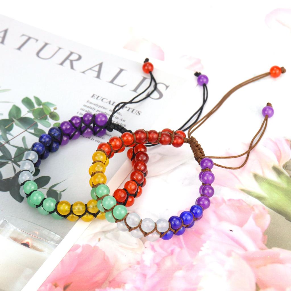 Hand-Woven Round Bead Natural Stone Crystal Double-Layer Woven Couple Bracelet