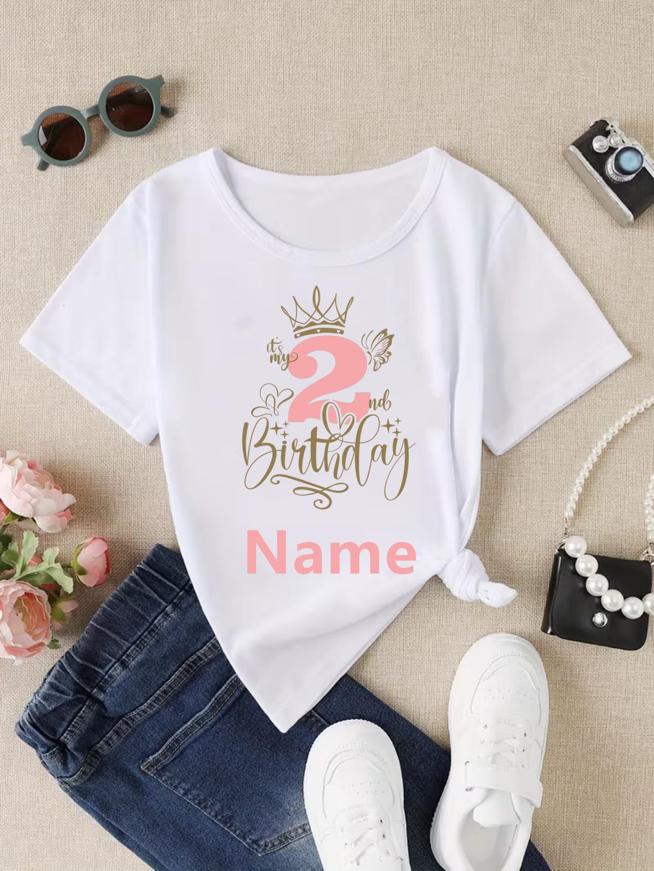 Its My Birthday Crown Butterfly Birthday Number Design 3rd 4th 5th 6th 7th 8th Year Birthday Customized Name Girl Tshirt 100