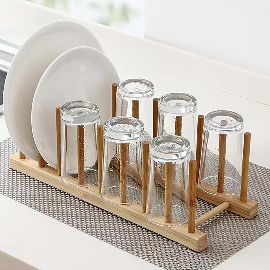 Bamboo Wooden Dish Racks Bowl Cup Book Pot Lid Cutting Board Drying Rack Kitchen Cabinet Organizer Accessories