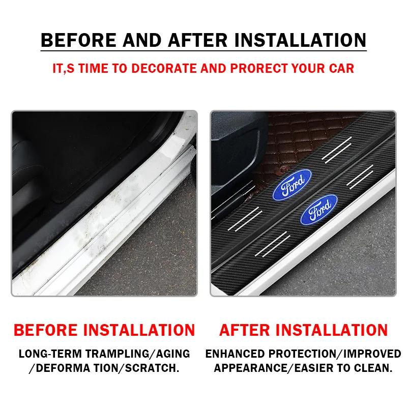 1/4Pc Carbon Fiber Car Door Sill Protector Threshold Stickers For Ford Mondeo Focus 2 3 4 Mustang Fiesta Ecosport Kuga Accessory