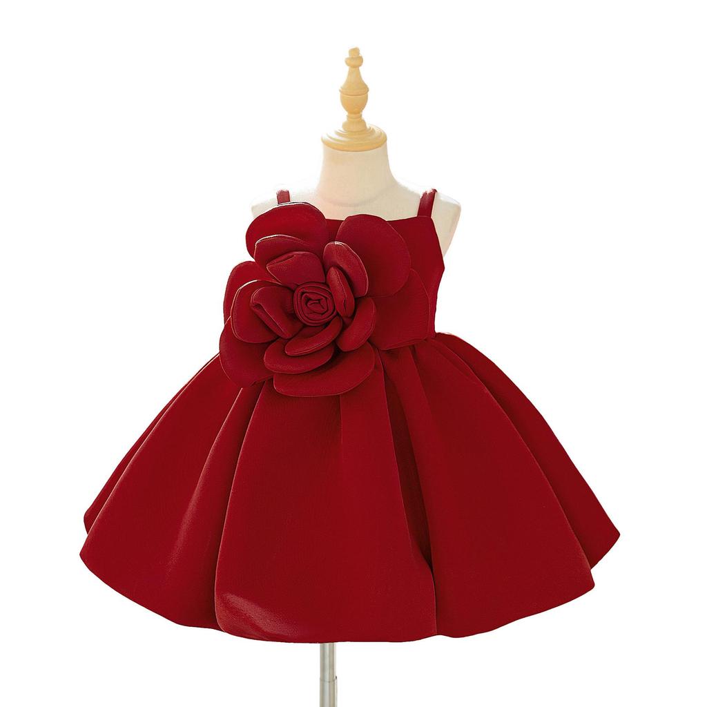 Girls' Spaghetti Strap Formal Dress with 3D Floral Design for Piano Performances