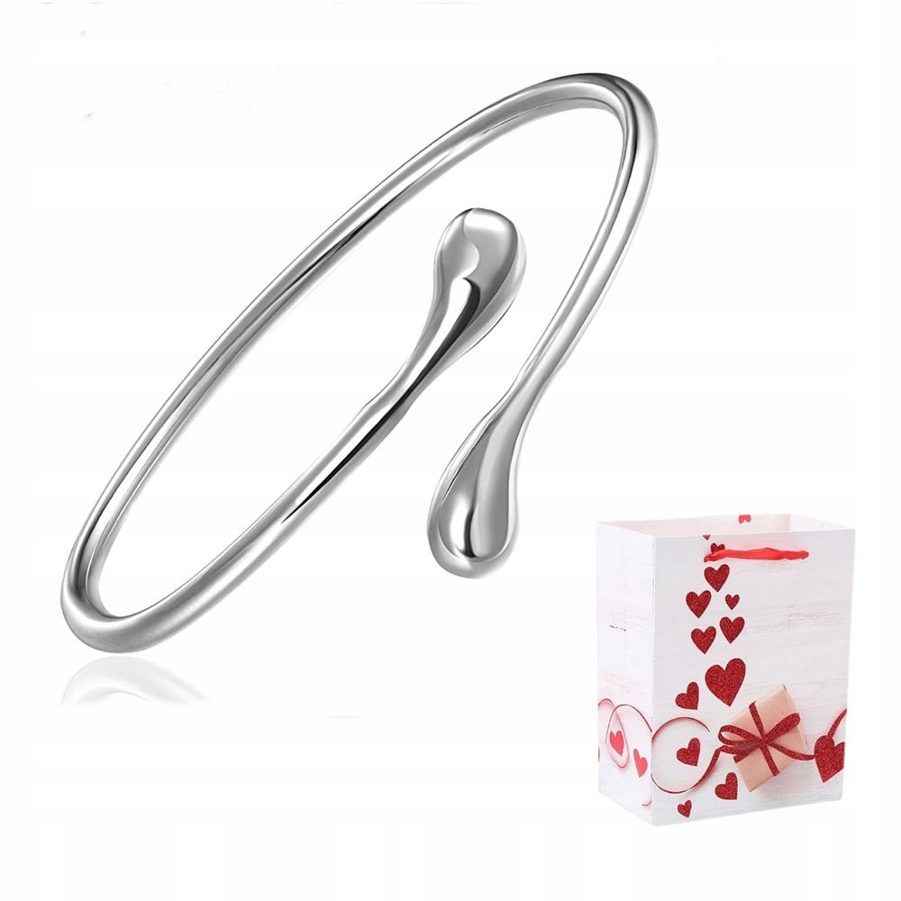 Dünnes 925er Silber Armreif Armband, Gedrehter Tropfen, Funkelnder Wassertropfen white