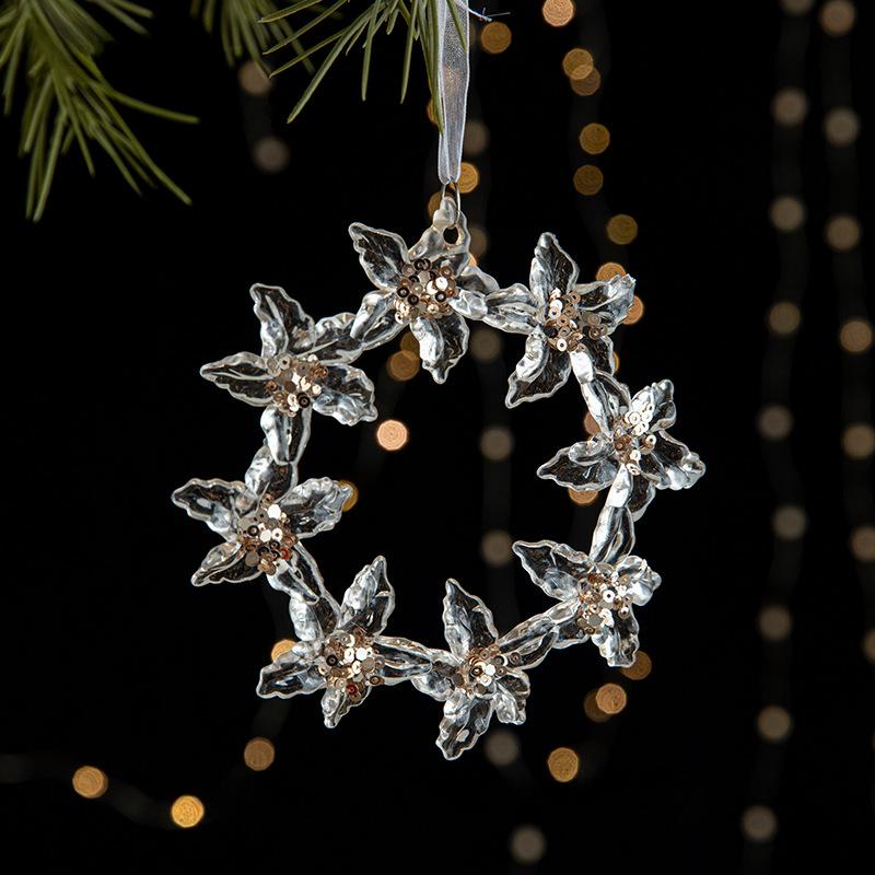 Cross-border Christmas Decorations Sequins Acrylic Pendant Transparent Snow Pendant Christmas Tree Scene Layout Props