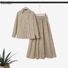 ZANZEA Women Long Sleeve Blouse and Long Skirts Plaid Print Two Piece Suit Sets