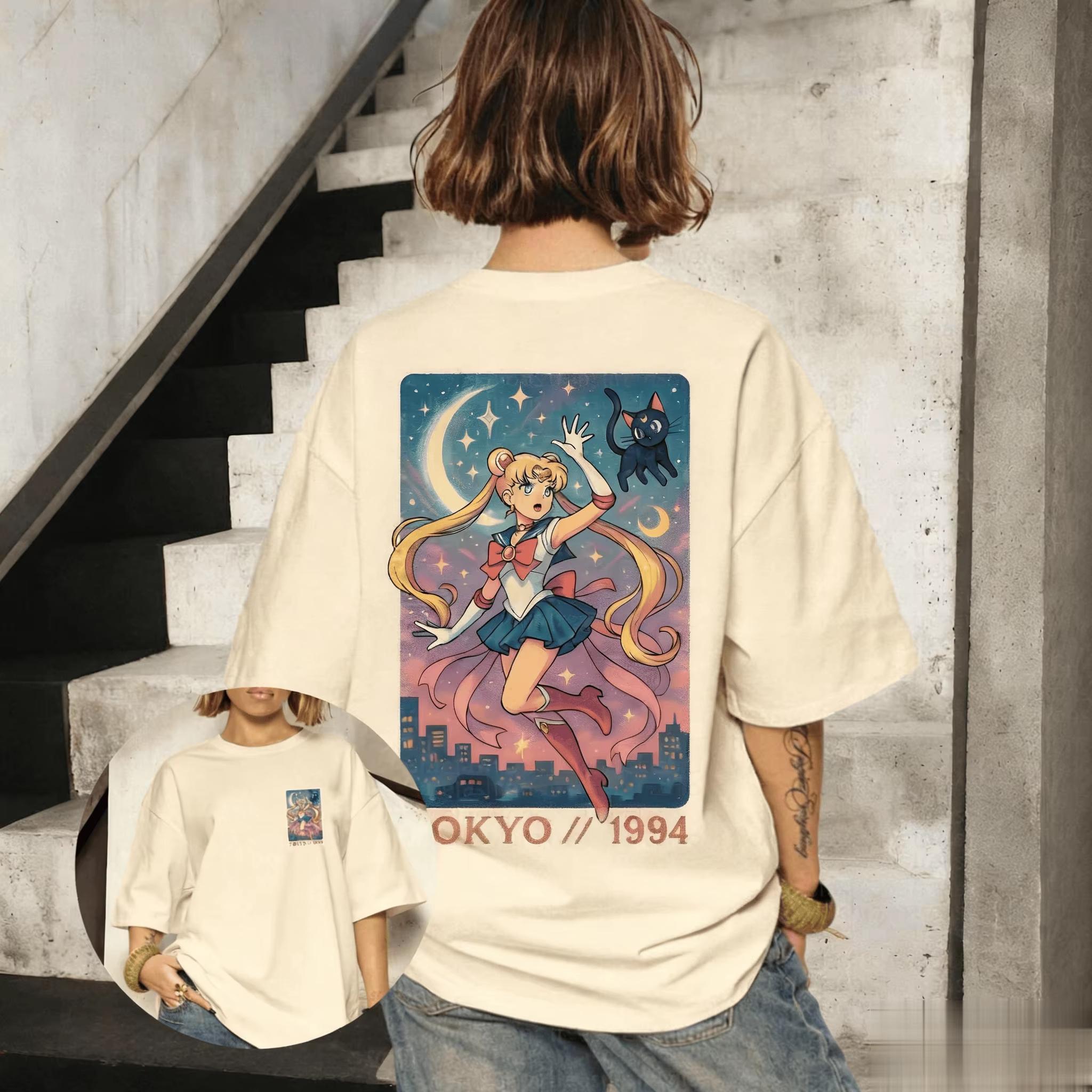 

New Pretty Girl Warrior Anime Pattern Tshirt Unisex Retro Oversized Short Sleeved Street Casual Style 3XL