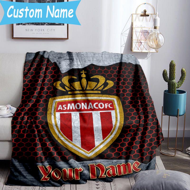 Custom Name Monaco Crest Emblem Flannel Blanket, Use for Birthday/Holiday Gift, Soft Blanket for Sofa/Bed/Camping/Office, Home Decor