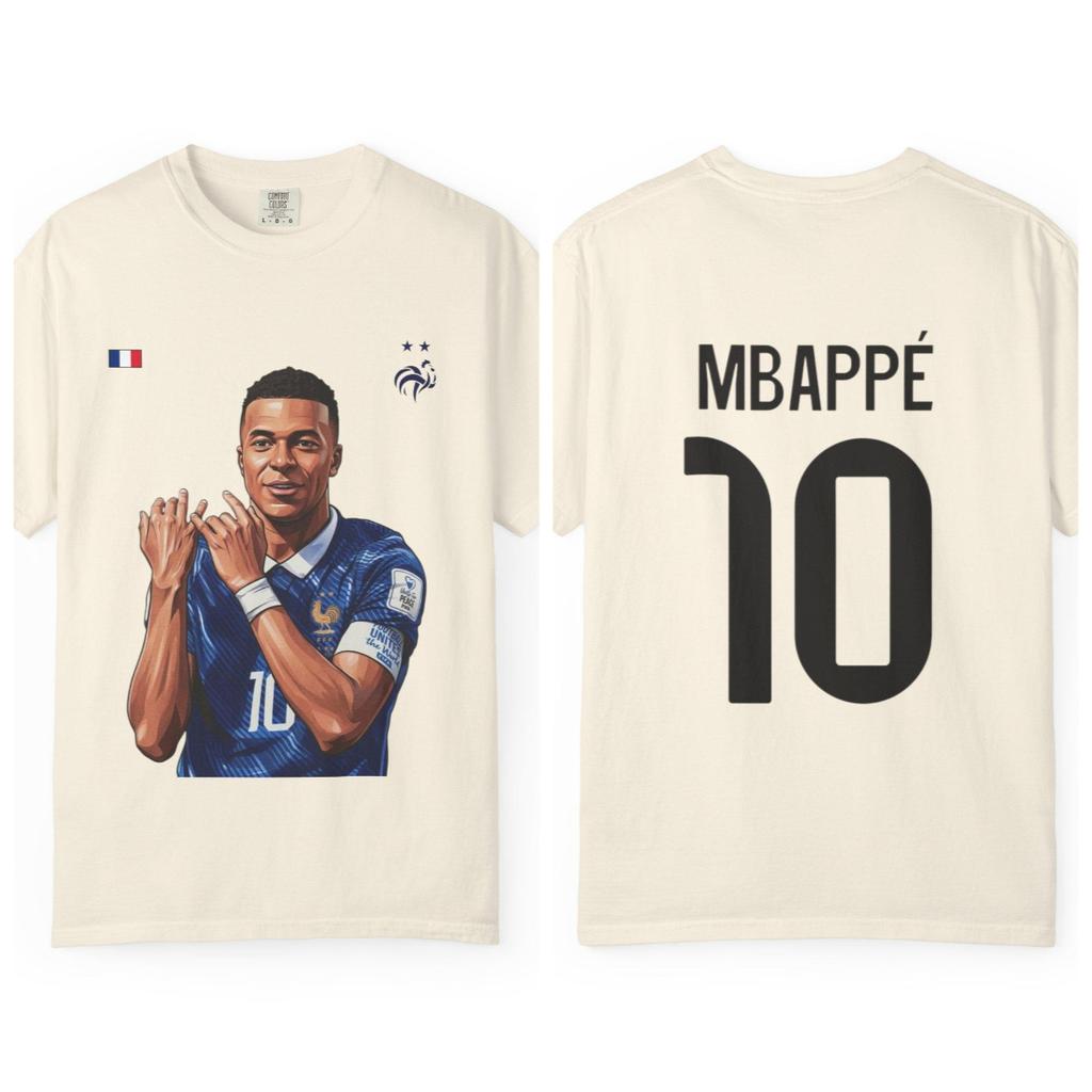 Kylian Mbappe France 10 Cartoon Portrait Tshirt French National Football Team Fan Oversized Casual Tee