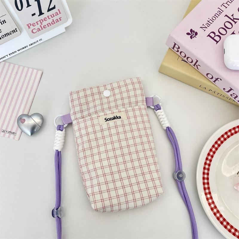 1 High-value Plaid Diagonal Span Mobile Phone Bag, New Girls' Sundries Storage Bag, Key Mobile Phone Storage