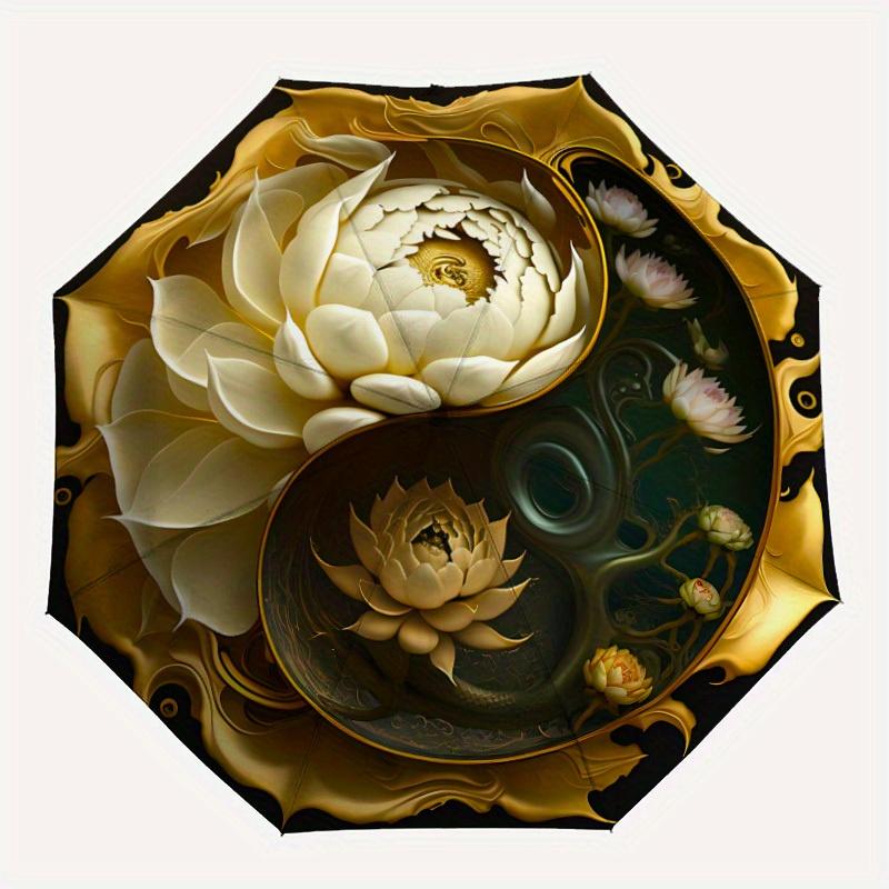 

1pc Lotus Yin Yang Symbol Automatic Opening/closing Umbrella with Auto Open/Close, Perfect Gift for Friends, Durable Plastic Handle yy250801196