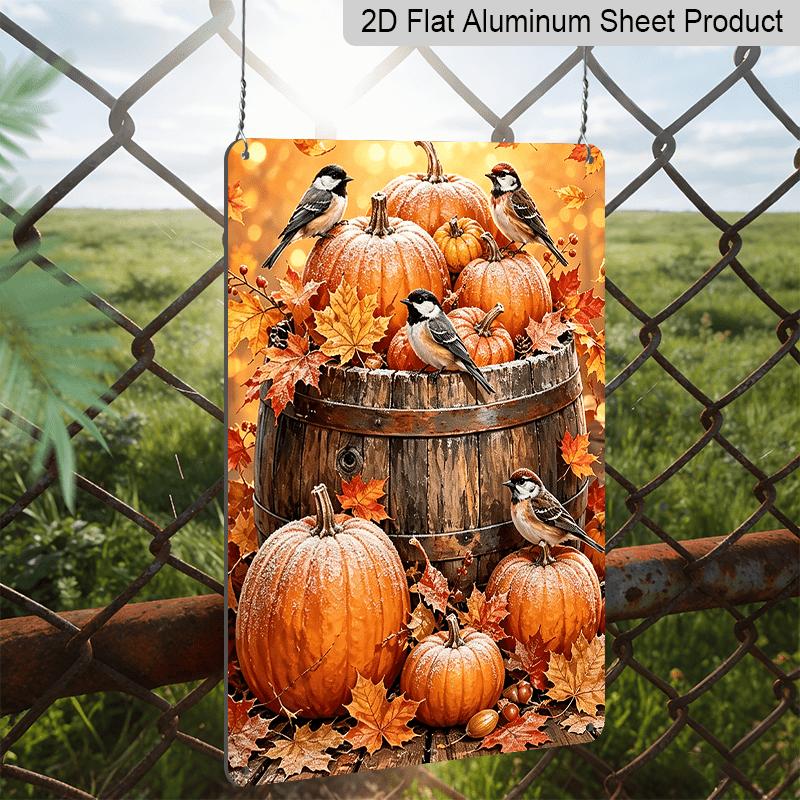 2D Flat, 1pc Thanksgiving Pumpkin Bird Farmhouse Wall Aluminum Sign, Thanksgiving Party Decor, Dining Room Wall Art, Kitchen Farmhouse Decor, Fall