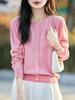 Autumn & Winter Round Neck Wool Cardigan - Women's Loose Knit Jacket, Long Sleeve, Short Style Top
