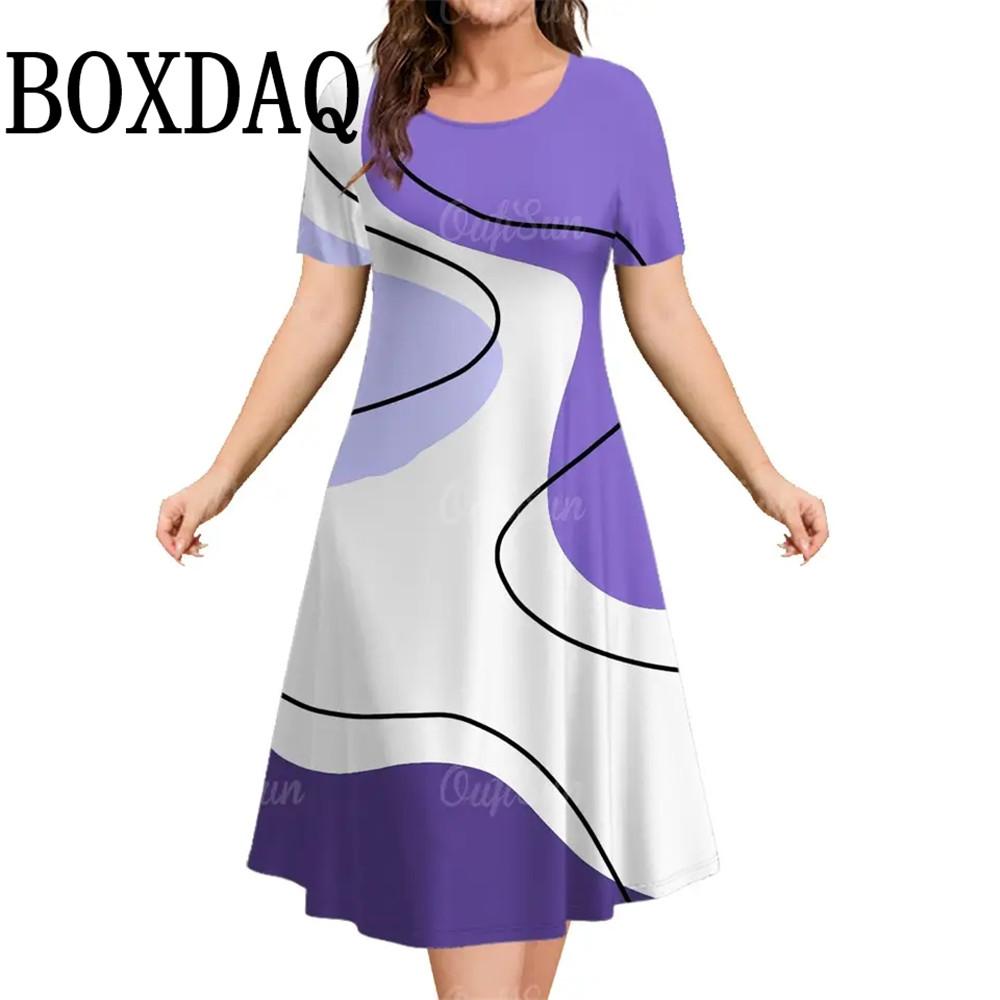 

Женское платье с коротким рукавом, свободные платья больших размеров с принтом в полоску 3D, летнее повседневное классическое платье А-силуэта 6XL