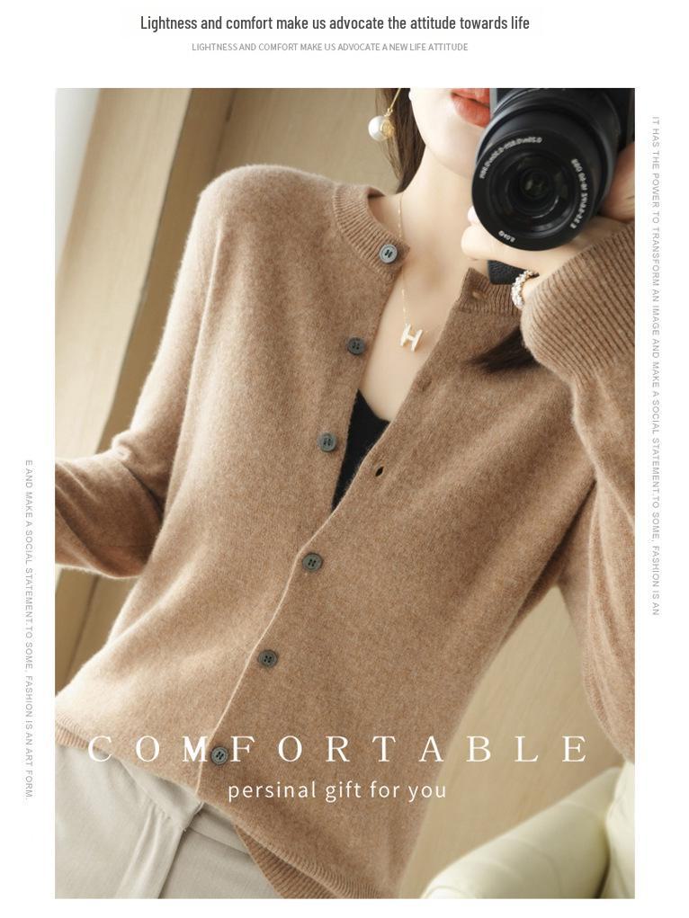 2024 Women's Solid Color Round Neck Knitted Cardigan - Long Sleeve Early Spring Sweater