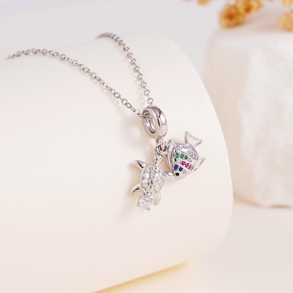Sweet Cute Zircon Fish Shell Turtle Charms Necklaces for Women Girls Stainless Steel Chain Fashion Jewelry Accessories Gifts