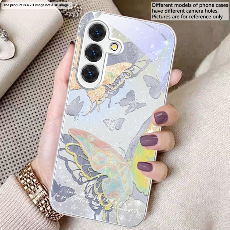 Lucky Butterfly Painting For Samsung S26 S22 S8 S9 S10 S20 Ultra S21 Pro S22 Plus S23 FE S24Ultra S25 Edge S24+ Glass Phone Case