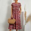 GMXIA Fashion Women's Loose Cotton and Linen O-Neck Printed Summer Dresses