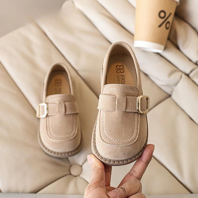 Kids Causal Moccasins Solid Color Girls Fashion Leather Shoes Simple Spring Autumn Versatile Children Retro Flat Shoes Non-slip