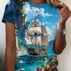 Summer Fashionable Retro Colorful Cartoon 3D Pattern T-shirt Comfortable Oversized Breathable Leisure Versatile Women's T-shirt