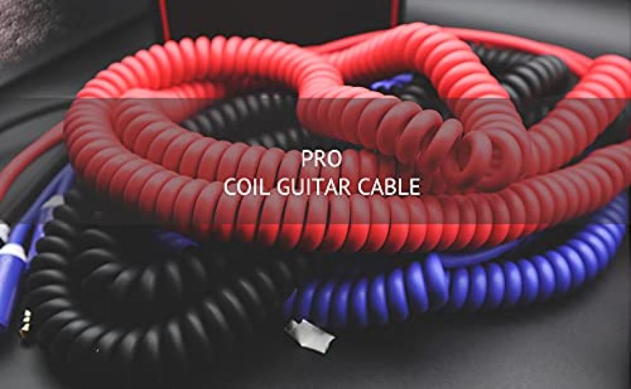 Aestivate 10m Coiled Guitar Cable with Bass Shield and 6.35mm Stereo Plug for Instruments (Black)