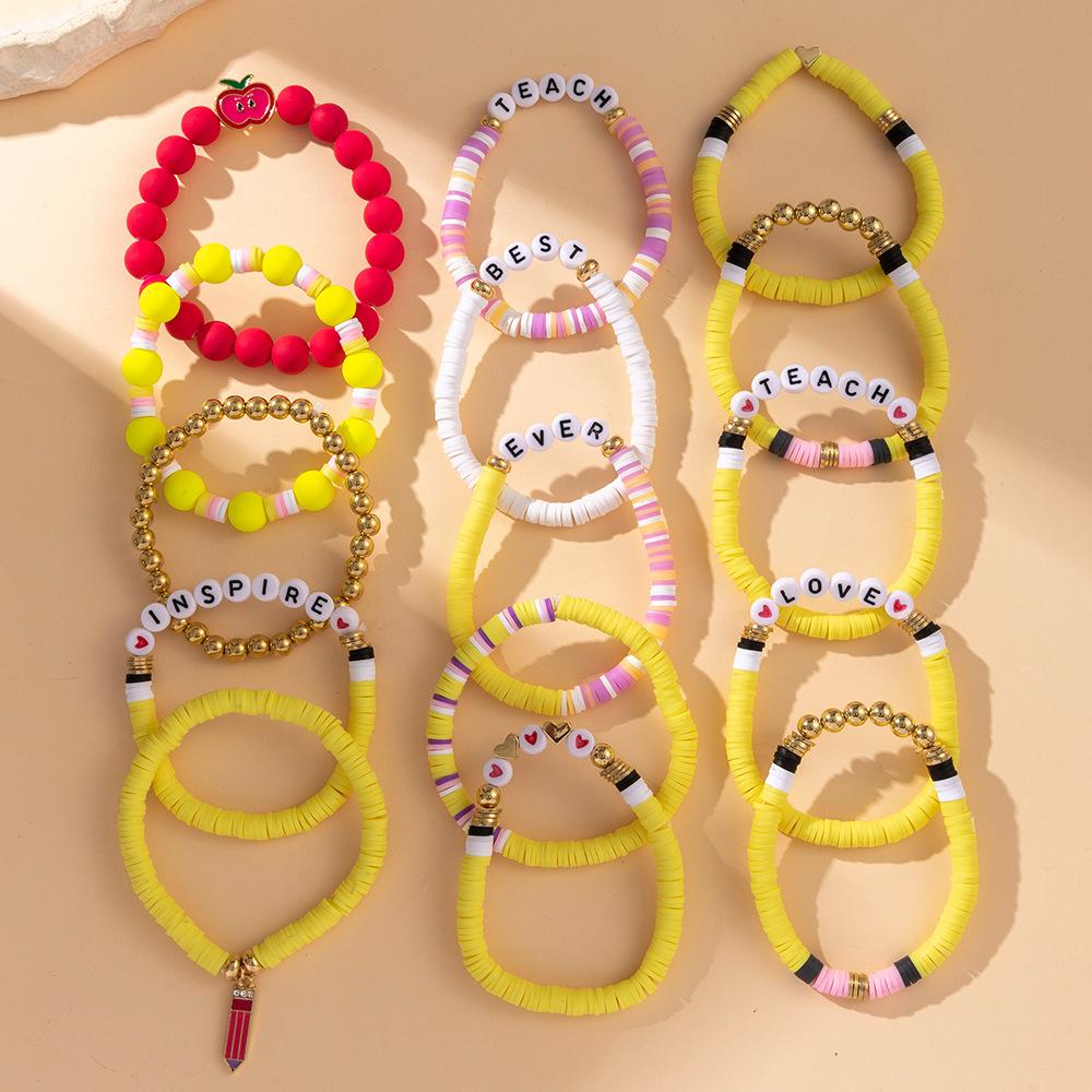 Europe and the United States hot-selling jewelry set Teachers' Day love apple letter soft pottery bracelet back to school stacked bracelet