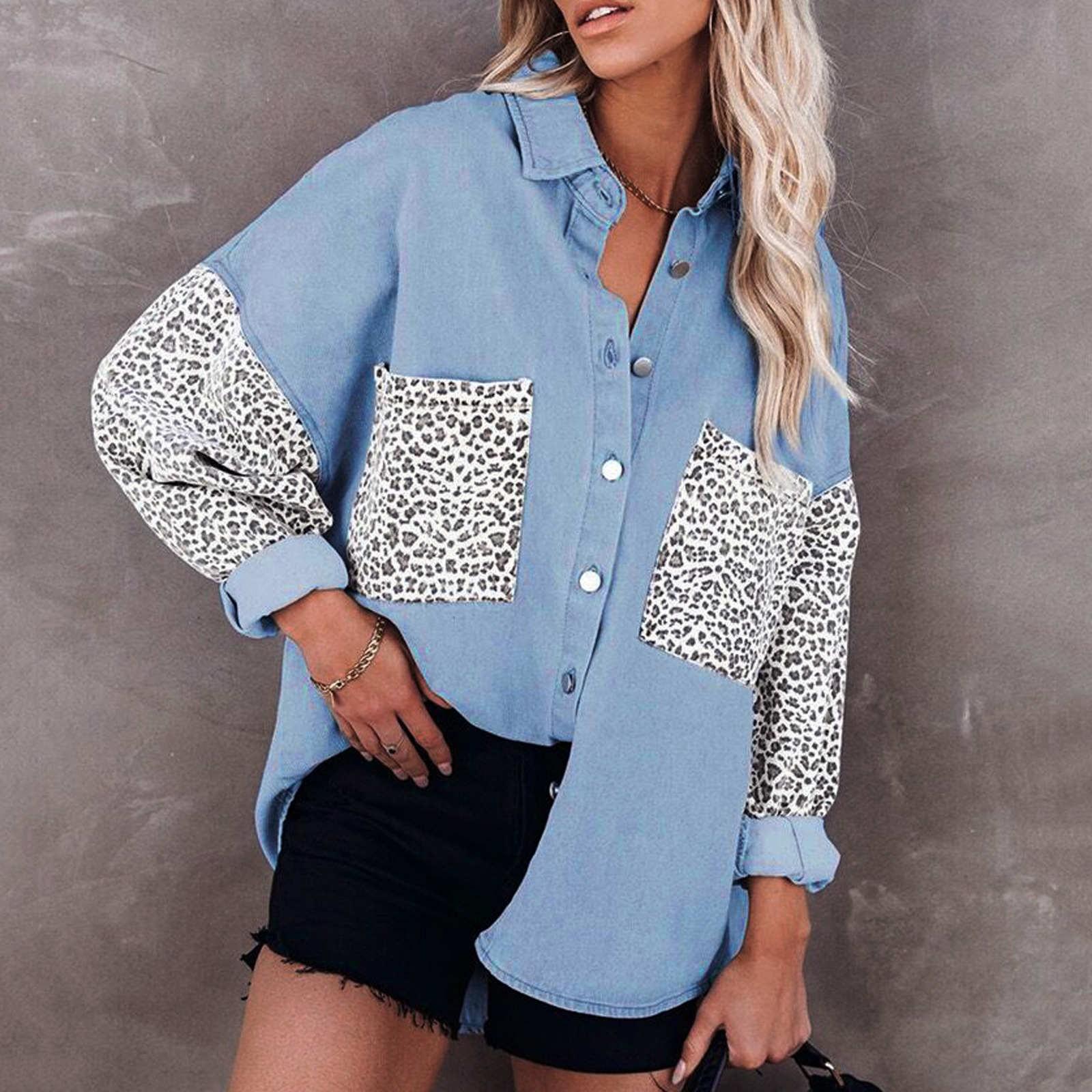 

Женская модная однобортная хлопковая джинсовая рубашка с длинным рукавом и пиджаком XL