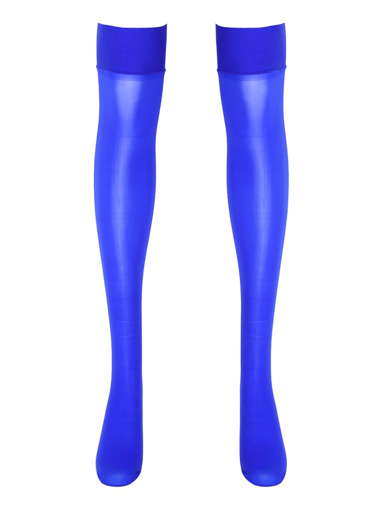 Womens Sheer Thigh High Socks Glossy See Through Design Thin Shiny Elastic Solid Color Stockings